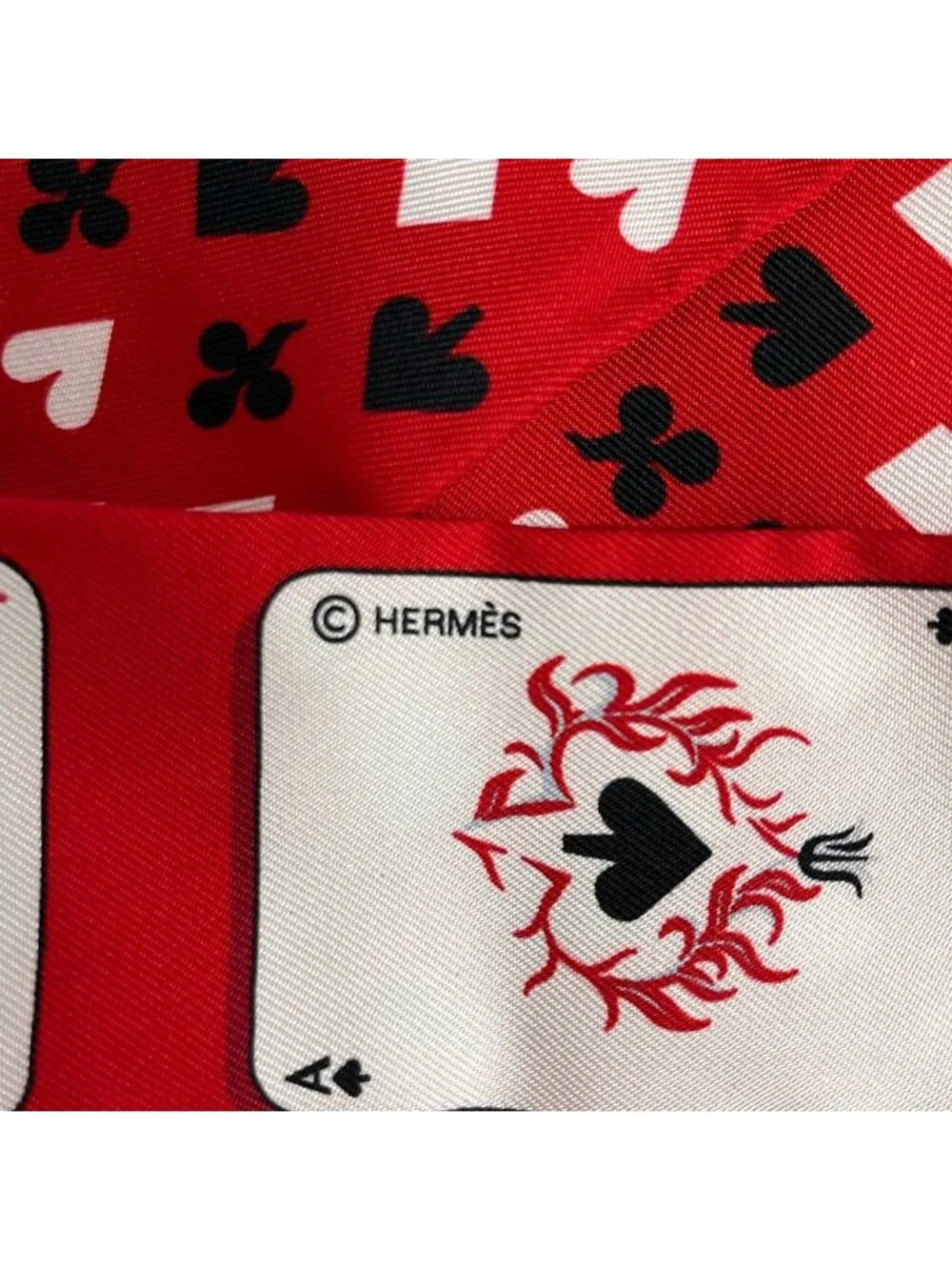 Hermes Scarf Twilly Red White Multi Jeu de Cartes Playing Cards